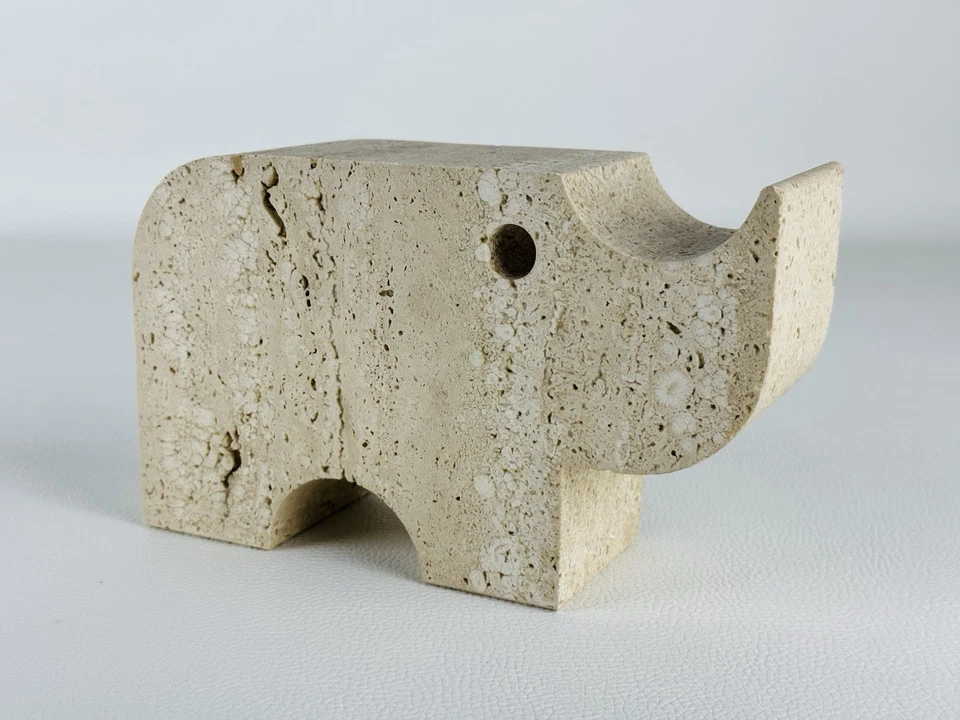 Fratelli Mannelli Statua Scultura “Rinoceronte” Pietra Travertino Design 1970 - Immagine 2 di 4