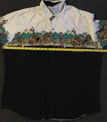 Vtg 90s Looney Tunes Faded AOP Pearl Snap Shirt XXL Bugs Bunny Cartoon Western - Picture 16 of 18