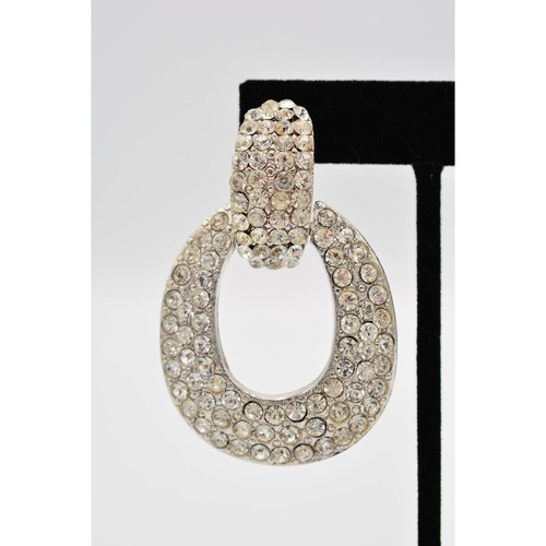 Jay Feinberg Vintage Crystal Clip On Earrings Door Knocker Chunky Signed BinAF - Picture 6 of 12