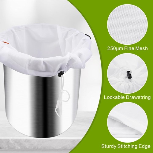 2pcs Brew Bag, Extra Large 250 Micron Fine Mesh Strainer 26"x22" White - Picture 3 of 7