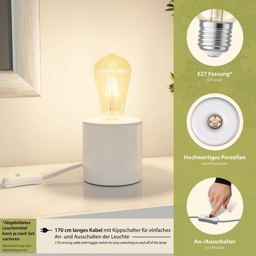 2x lámpara de mesa TIPO interruptor porcelana blanca 1x E27 max. 300W - Imagen 2 de 5
