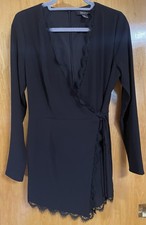 FOREVER 21 BLACK SHORT ROMPER, Wrap Front, Women's M, Lace Trim, Stretch, NWOT