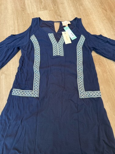 Skies Are Blue Navy Embroidered Cold Shoulder Dress XS Boho Festival Summer - Picture 2 of 15