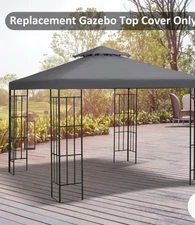 Gazebo Canopy Top Replacement  10x10 Outdoor Sunshade Cover Dual-tier GRAY S2