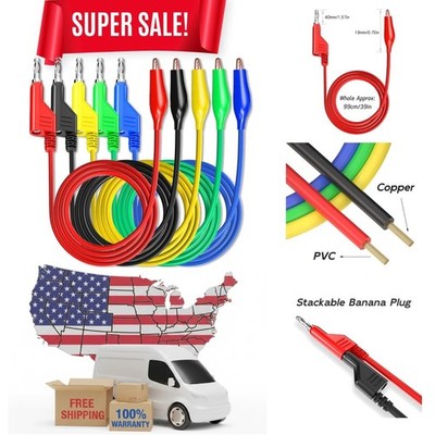 Durable 3.3ft Flexible Banana Plug to Alligator Clip  Leads - 500 Volt Rated