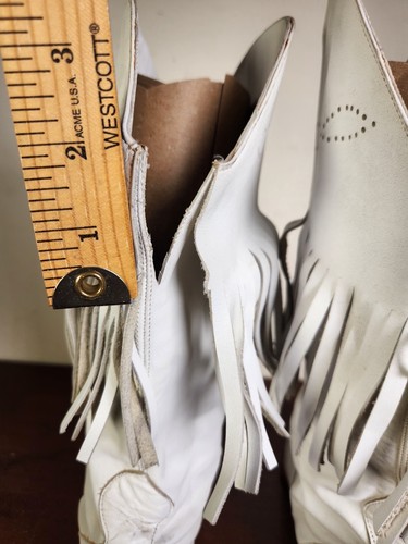 Vtg Cowgirl Boots Womens White Leather Western Fringe Cowboy Carter Size 7 Flaws - Picture 22 of 24