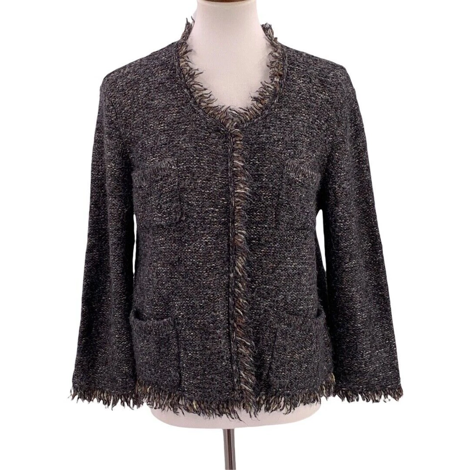 Suéter 360 Gris Marrón Neutro Boucle Mezcla Mohair Cárdigan Suéter Talla Mediana Foto 2 de 4