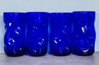 4 Glasses Blenko Cobalt Blue Glass Tumbler Dimpled Pinched Glass 6” 16oz NICE!