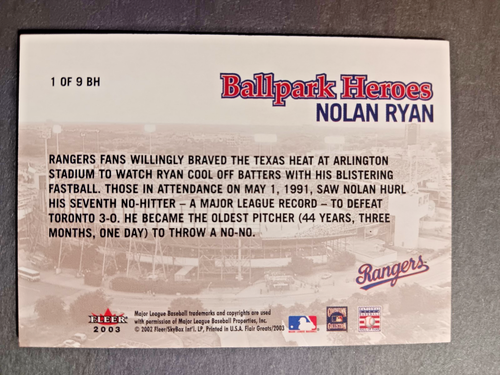 2003 Flair Greats Nolan Ryan Ballpark Heroes - Picture 2 of 2