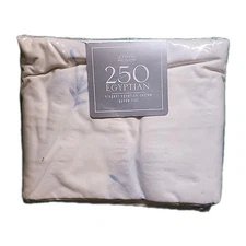 JCPENNEY Home Collection 250 Egyptian Cotton Queen Sheet Set NEW Blue Haze Ivory