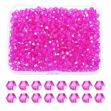 1000pcs 3mm Bicone Glass Crystal Beads, Faceted Beads with Box Rose Red AB