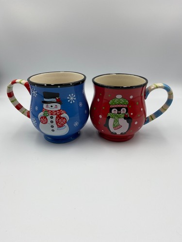 Temp-Tations by Tara Winter Whmsy Snowman & Penguin Coffee Mugs. Set of 2.