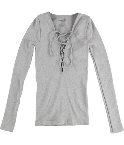 Free People Damen Basic T-Shirt mit Spitze vorne Deep-V, grau, XS/S - Bild 1 von 2