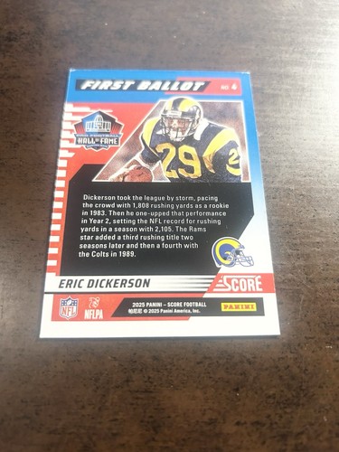 2025 Panini Score Football Eric Dickerson #4 First Ballot HOF C206 - Picture 4 of 12