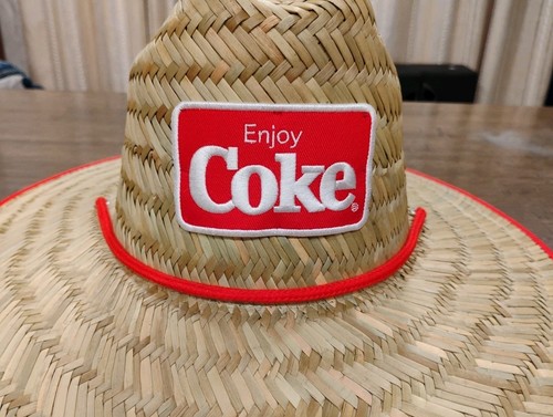 Enjoy COKE - Straw Beach Hat With Red Trim and Draw String - Coca Cola - Picture 2 of 5