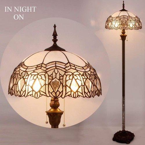 Tiffany Floor Lamp Crystal Bead White Stained Glass Standing Reading Light 16... - Picture 6 of 9