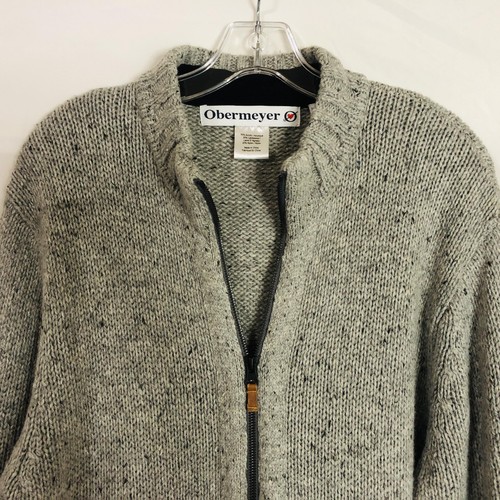 Obermeyer Sweater Mens Large Gray Full Zip Lambswool Blend Aspen Patch Pockets - Picture 2 of 11
