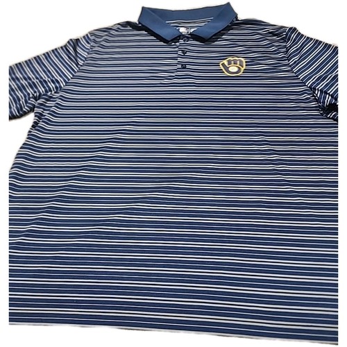 Polo TX3 Cool uomo 3XL blu a righe Milwaukee Brewers MLB baseball nuova con etichette - Foto 3 di 20