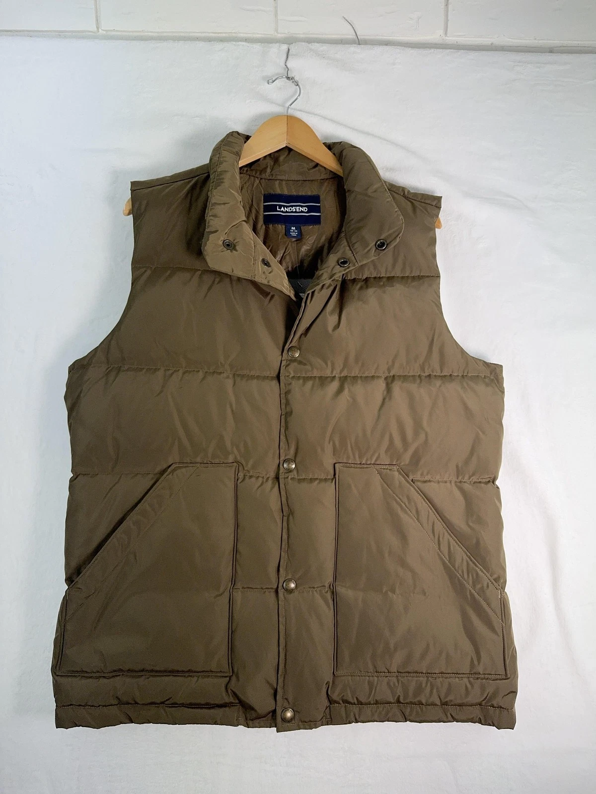 Lands End Down Puffer Vest Mens Medium 600 Fill Power RDS Silver Warm Outdoor
