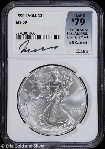 1996 $1 American Silver Eagle NGC MS 69 | Garrett Signed