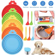 5x Safe Silicone Pet Food Can Cover Universal Reusable Can Lids 5 Spoon BPA Free