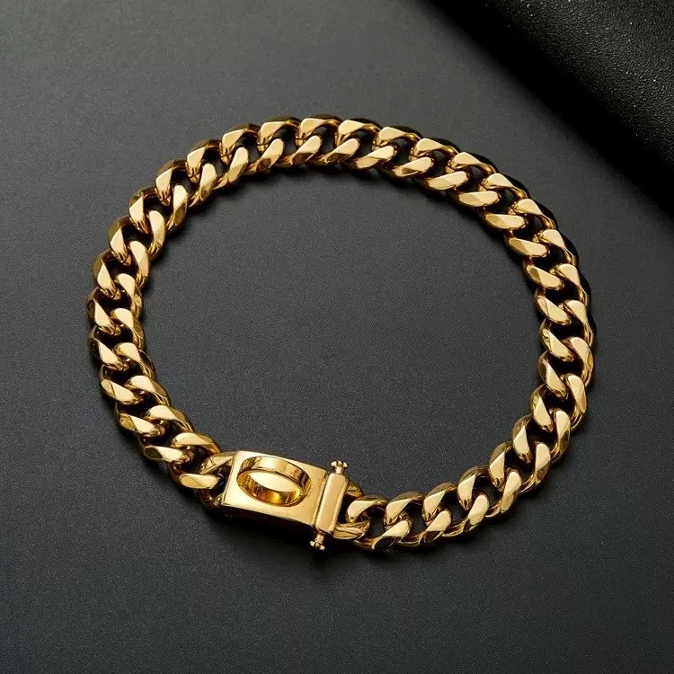 Luxury 316 Stainless Steel Gold Chain Dog Collar Cuban Link Pet Necklace 10"-26" - Image 2 of 4