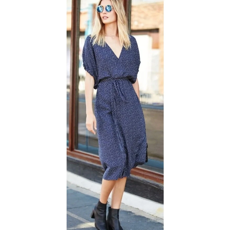 open lace back dress Vince Women's Dot Wrap Dress with Paneled Chiffon, Black, S at Amazon  Women's Clothing store