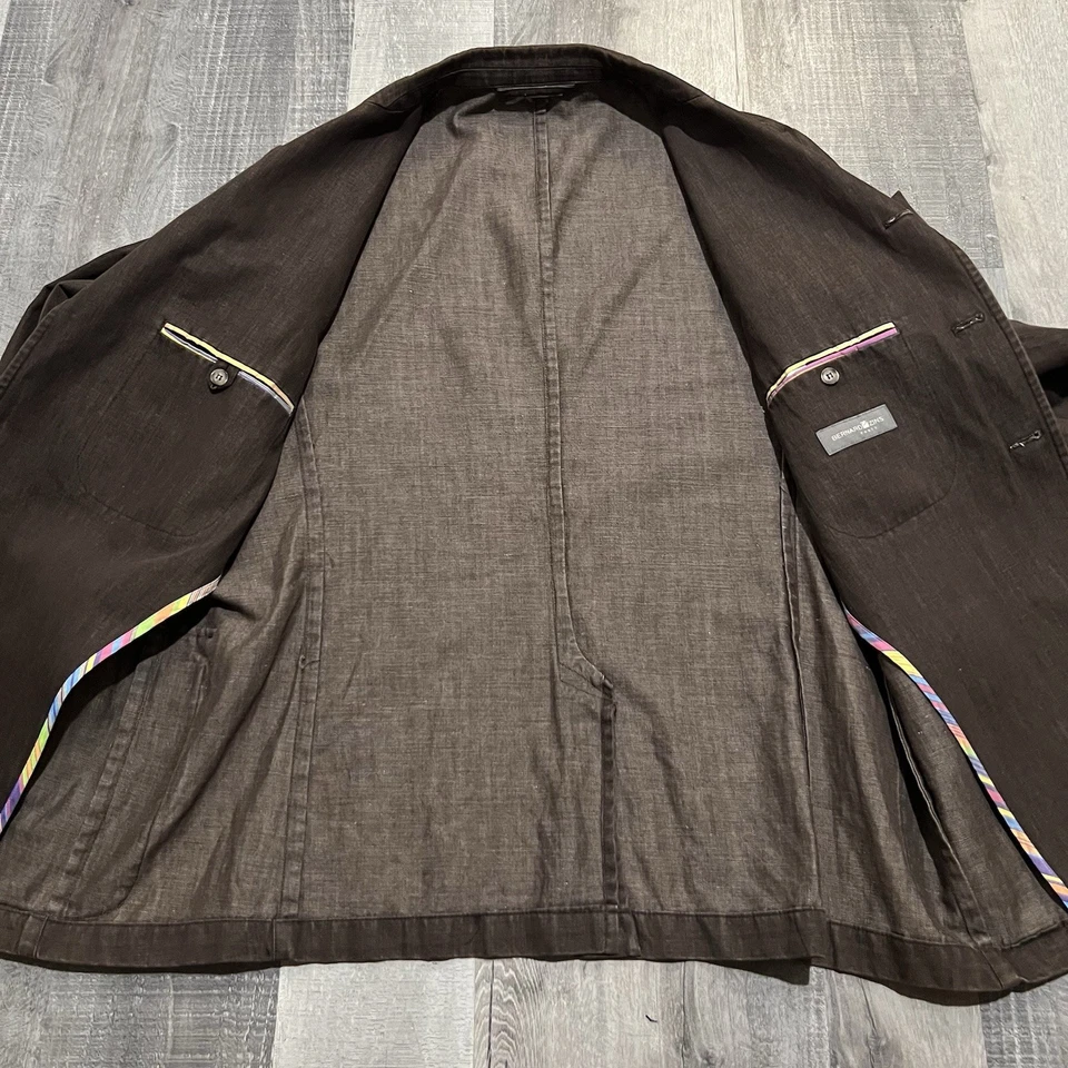 Abrigo Deportivo Bernard Zins Paris Marrón Algodón Lino Safari Blazer Hombres Chaqueta de Colección Foto 4 de 4
