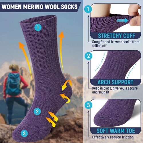 Womens Merino Wool Hiking Socks Thermal Warm Walking Boot Winter Crew Cushion Wo - Picture 5 of 12