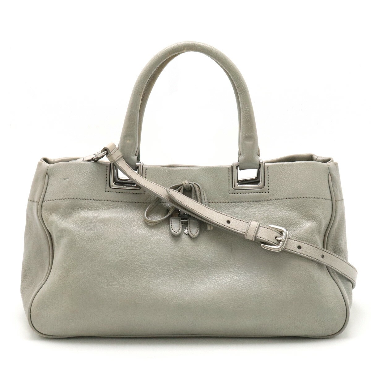 Prada Grey Leather Ribbon Tote with Silver Hardware 2-Way Shoulder Crossbody Bag