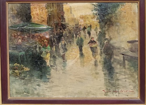 Guido Montanari ( 1933 - 2004 ) Stadtstraße mit Figuren, Öl auf Leinwand - Bild 5 von 16