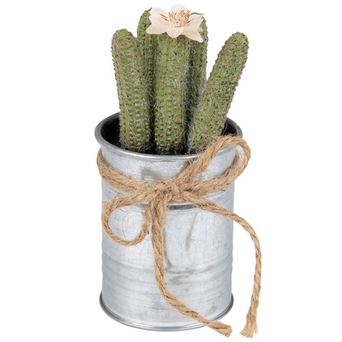 Mini cactus sintético verde tropical Northlight de 7" en maceta plateada con arco de cuerda - Imagen 2 de 6