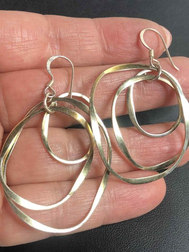7595 Sterling silver / Vermeil CW 925 Hammered circle earring 7.5 grams - Picture 2 of 2
