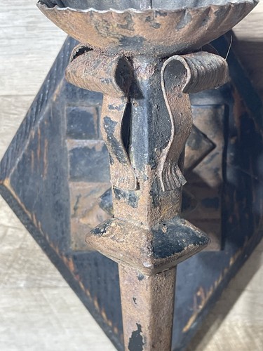Antique Medieval Gothic Iron Wood Wall Candle Sconce 12” H - Picture 4 of 15