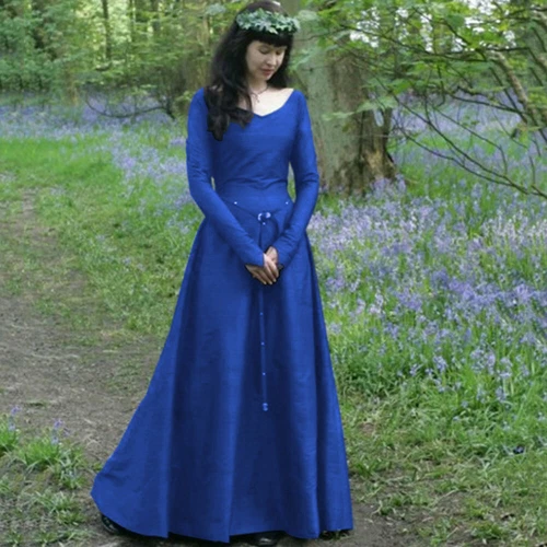 Women Wedding Gow Renaissance Costume Elves Fantasy Dress Vintage Medieval Dress - Picture 5 of 11