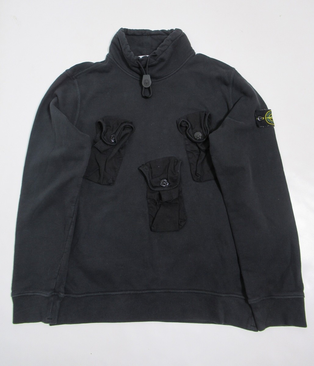 Stone Island Multi Detail Pocket Mock Neck Sweatshirt Black Stone Island Multi Detail Pocket Mock Neck Sweatshirt Black