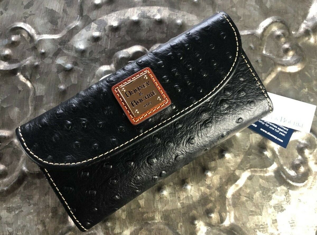DOONEY BOURKE Ostrich Continental Clutch Wallet GORGEOUS BLACK OSTRICH NWT BOX eBay