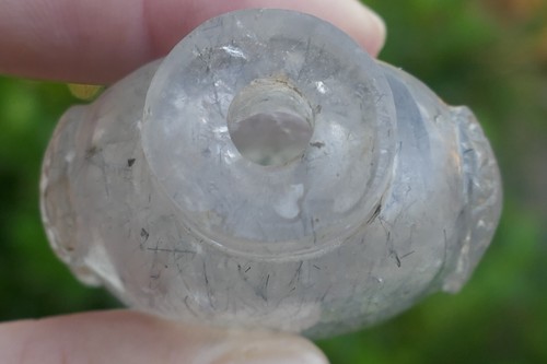 Antique Hand Carved Tourmalated Quartz snuff Bottle  - Picture 5 of 12