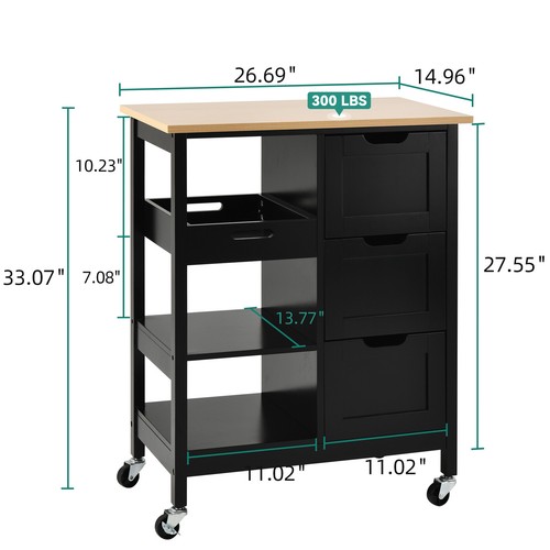 Kitchen Island Rolling Storage Cart 3-Tier Trolley Dining Basket Shelf W/ Wheels - Picture 5 of 10