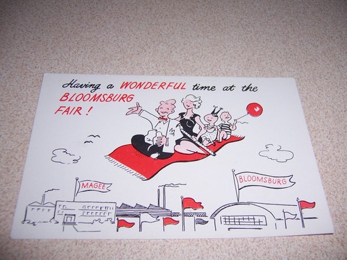 1950s A WONDERFUL TIME at BLOOMSBURG FAIR, PA. VTG POSTCARD by MAGEE CARPET CO.