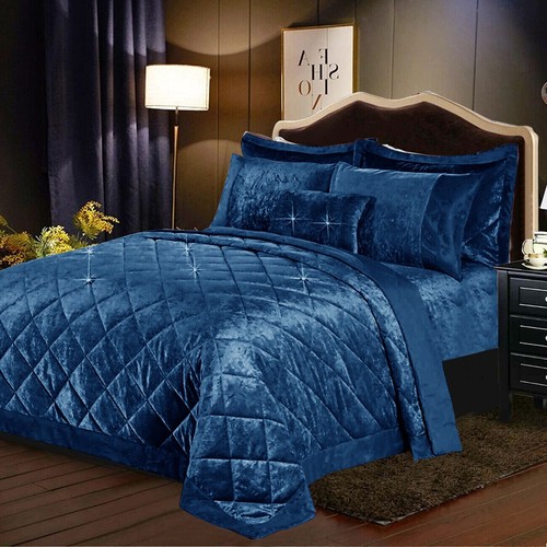 Velvet 3PC Quilted Bedspread Bed Throw Pillow Shams Double King Size Bedding Set - Picture 44 of 88