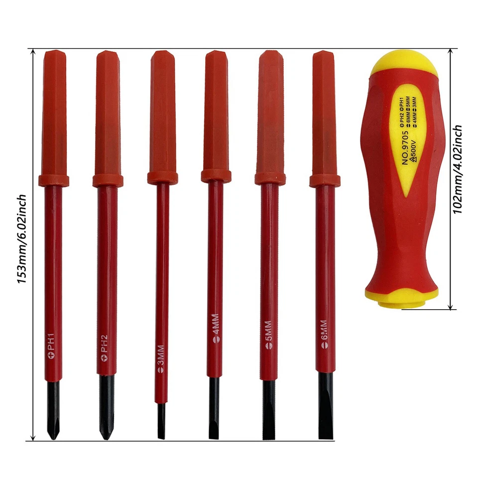 7Pcs Screwdriver Set Phillips Flat Slotted Electrician Multi-purpose Insulated - Image 4 of 4