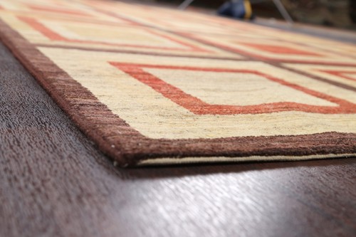 Modern Geometric Gabbeh Checked Oriental Area Rug Hand-knotted Wool 6x11 Carpet - Picture 7 of 18
