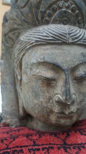 ANTIQUE 18c CHINESE HARD STONE HAND CARVED BUDDHA HEAD STATUE - Picture 7 of 12