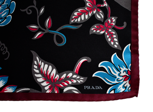 🆕️NEW Authentic PRADA FLORAL Printed 100% SILK Pocket Square Handkerchief - Picture 3 of 10