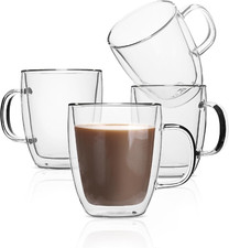 Btat- Insulated Coffee Mug, Coffee Glass, Large, Set of 4 (16Oz, 500Ml), Double 