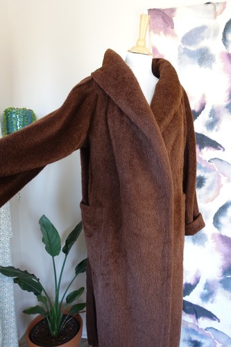 MAX MARA Italy Brown Alpaca & Virgin Wool belted long fur coat size UK 12 - Picture 10 of 17