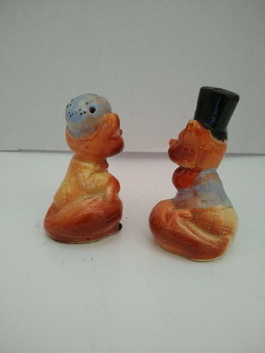 VTG Salt & Pepper Shakers Anthropomorphic Fox Top Hat Ceramic High-Gloss Glaze - Picture 2 of 12