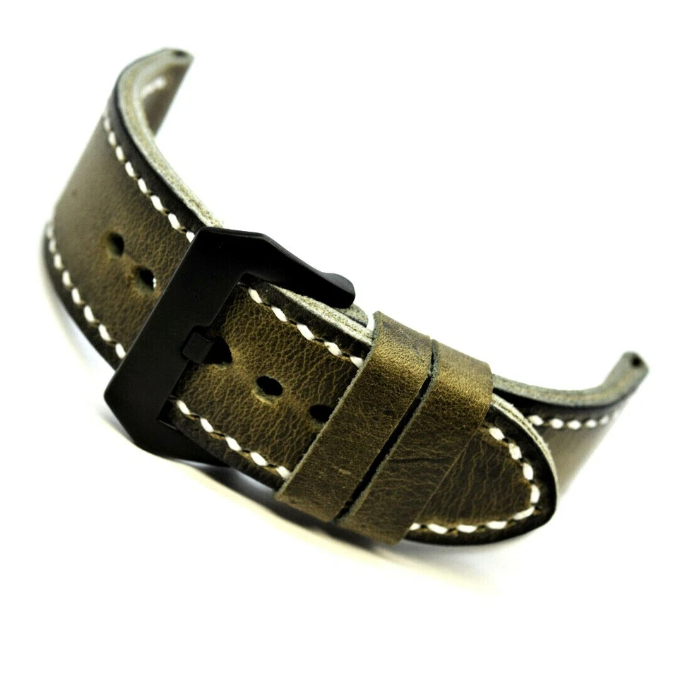 Correa de reloj de munición suiza vintage de cuero genuino hecha a mano de 24 mm o 26 mm Foto 4 de 4