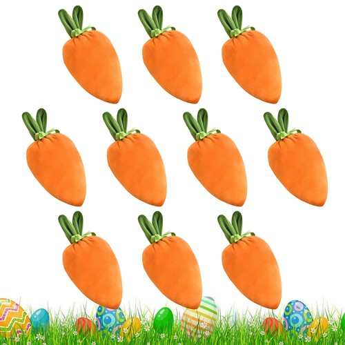 10PCS Easter Velvet Drawstring Carrot Bunny Ears Gift Bag - Picture 4 of 11